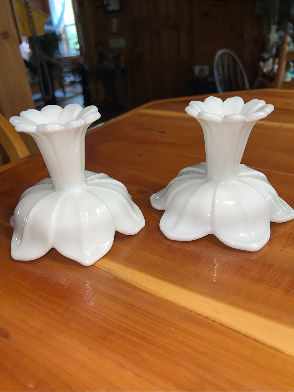 Westmoreland White Milk Glass Floral Candlesticks Pair